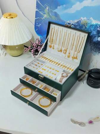 A Set Of Jewelry Storage Boxes, Including Jewelry Drawers, Large Jewelry Boxes And Storage Boxes, Velvet Earring Storage Boxes, Round Jewelry Storage Boxes, Portable PU Leather Jewelry Storage Boxes, Travel Jewelry Boxes, And Zippered Jewelry Storage Boxes. Suitable For Storing Rings, Earrings, Necklaces