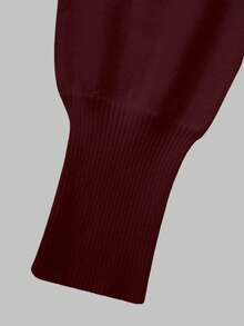 Women's Solid Off Shoulder Knit Blouse, Fall Winter Slim Cropped Sweater - Burgundy - View 9