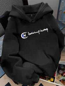 Sudadera con capucha afelpada para mujer, nueva colección de otoño e invierno,  cálida, holgada y combinable. - Negro - Ver 1