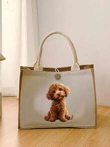 可爱萌狗图案手提包，带化妆包，女士便携式拉链钱包，时尚旅行洗漱包，午餐盒包，书包，学校旅行沙滩女装多功能包 - 彩色 - 查看 3