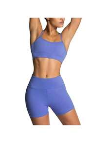 Women's Workout Sets 2 Piece Yoga Outfits High Waisted Yoga Leggings Shorts And Sports Bra Gym Clothes Tracksuit - 藍色 - 查看 5