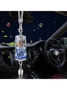 1 szt. Vintage Car Perfume Pendant, wiszący dyfuzor zapachowy do samochodu, butelka bezzapachowa, kryształowa ozdoba na lusterko wsteczne, w zestawie pudełko prezentowe - Srebro - Zobacz 3