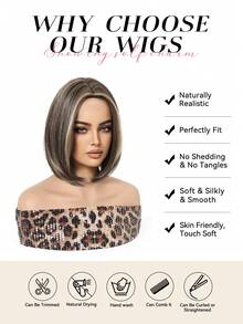 10 Inch Brown Ombre Short Wavy Wig, Dark Roots, Heat Resistant Synthetic Wig, Suitable For Women's Daily Wear, School, Music Festivals, Also Can Be Used As Graduation Or Holiday Gift, Exquisite Accessory - Brown - View 7