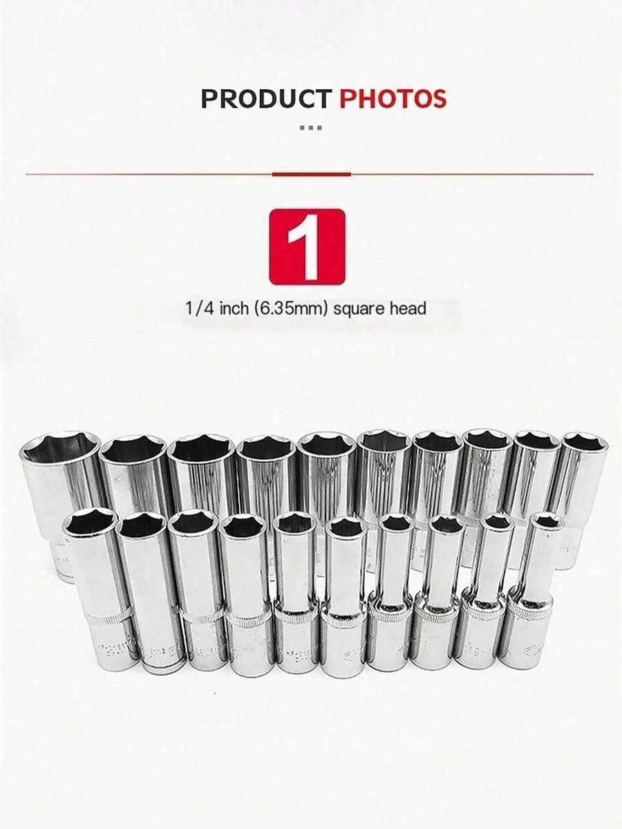 11 Piece Set Of 1/4 Extended Hexagonal Socket Head Set, Quick Ratchet Wrench, Electric Sleeve, Automotive Maintenance Tool - Silver - View 1