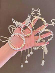 1 agrafă de păr cu coadă de cal cu ciucure de perle pentru fete, agrafe de pisică, agrafe de urechi de iepure, aripi de înger de zână, agrafe de păr cu coadă de pește, accesorii pentru cap, potrivite pentru purtare zilnică și de festival.