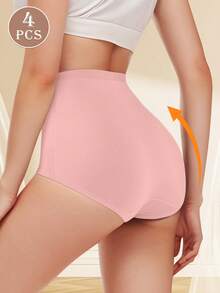 MEIYATING 4pcs/Pack Women's High Waist Cotton Briefs, Tummy Control & Butt Lifting, Criss-Cross Fit - Multicolor - View 3