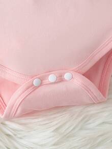 4pcs/Set Baby Girls Valentine's Day Outfit, Includes Cute Letter Print Bodysuit, Heart & Bow Print Pants, Headband & Hat - Pink - View 9