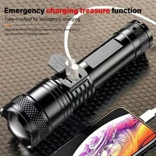 1pc Super Bright Rechargeable Flashlight, Long Range Outdoor Patrol Spotlight, Zoom, Floodlight, Laser Beam - Multicolor - View 9