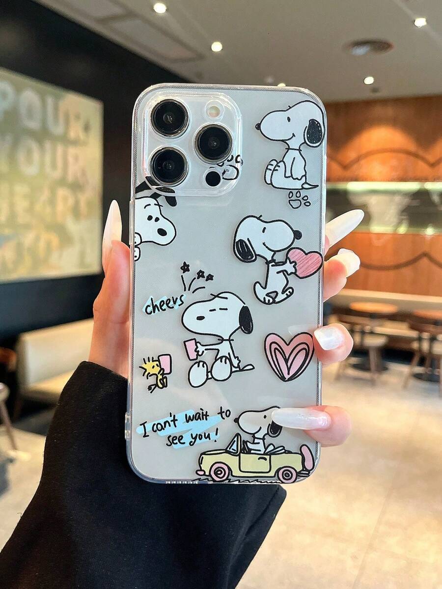 1 pieza Funda de teléfono con patrón de carta de Snoopy lindo, con recorte preciso para protección de la cámara compatible con Samsung, Nothing, Pixel, INFINIX, Apple, Redmi