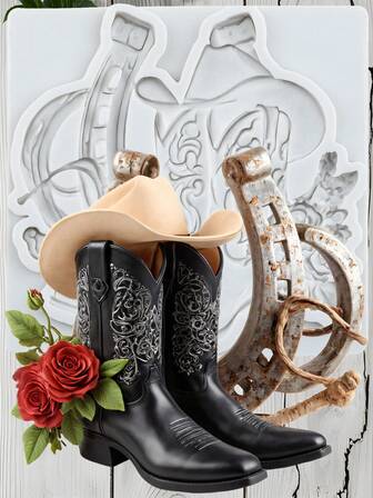 Horseshoe Hoof Fondant Molds Cowboy Boot Hat Silicone Mold Cowboy Theme Cake Decoration Cupcake Topper Chocolate Candy Sugar Gum Paste Polymer Clay Mold