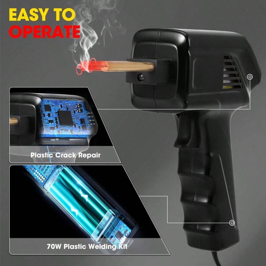 2 In 1 Plastic Crack Repair Kit – Portable Welding Machine With 500 Hot Staples & 40 Welding Rods (Car Bumper Compatible) - Black - View 1
