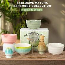 Matcha Whisk Set,Ceramic Matcha Kit Set Includes With Spout, Whisk,Holder,Bamboo Scoop Sifter,5 Pcs Matcha Tea Kit Matcha Lovers, Ideal Gift , Birthday (Green) - màu xanh lá - Xem 8