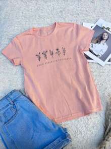 Men's Basic Unisex Streetwear T-Shirt Slim Fit Cotton Floral Design - 羅莎 - 查看 3
