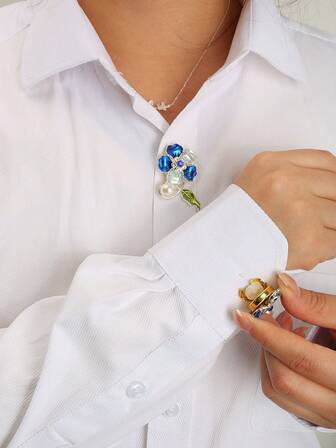 2 stycken eleganta blomknappsskydd för skjorta, manschettknappar med vintage-emaljmålning, lyxiga knappset för manschett-/klädtillbehör, knappklämma utan sömnad, 3 sekunders användning, daglig, fest, dekoration för bröllopsklänning/kostym, nyhet handgjord present, högtidspresent, födelsedagspresent