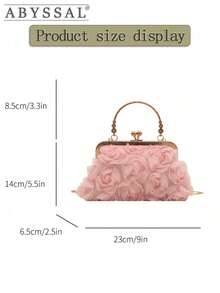 Vintage Elegant 3D Rose Evening Clutch With Chain, Satin Shell Purse For Wedding, Prom, Formal Events, Romantic Floral Embroidery Clutch Bag 2025, New Floral Chain Design Evening Bag, Fashion Clutch Handbag For Ladies, Shoulder/Crossbody Bag, Solid Color Chain Tote Bag [Floral Pattern Placement Random] 3D Rose Clutch Bag - Detachable Chain Shell Purse For Wedding & Party, Vintage Floral Embroidery Evening Bag In Pink, Black, White, Beige  Thanksgiving Accessory  Christmas Market Bag [US Local Warehouse] - Multicolor - View 8