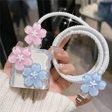 简约花卉图案充电保护壳，适用于苹果14/13/16/15系列快充适配器，20W充电器保护壳，理想礼物 - 彩色 - 查看 2