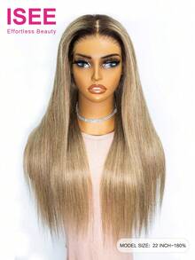 ISEE Ready-To-Wear Human Hair Wig, Upgraded Straight Ombre Gray-Golden Blonde With Brown Roots, Unprocessed Virgin Hair, Natural Hairline, No Glue 6"X4" Transparent Lace Front Wig, Pre-Plucked And Trimmed, 22-28 Inches, 180% Density, Silky Natural Hairline, Suitable For Daily Wear, Beginner-Friendly, Charming And Elegant, Casual And Fashionable, Student And Beauty Supplies - S3/14 - View 4