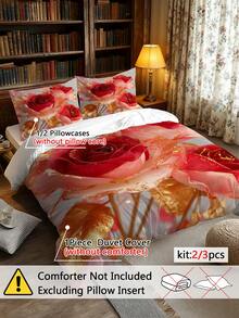 2/3pcs Floral Digital Print Brushed Duvet Cover Set, Soft & Comfortable, Suitable For Bedroom, Guest Room, Gaming Room, Hotel, Dorm, Can Be Used As Gift - Multicolor - View 5