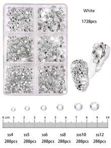 1728入組方背晶體玻璃美甲鑽石，4#-12#共6個尺寸混合DIY裝飾指甲、衣服、包包、髮飾、汽車、寢具、吊飾等。適合青少女、女性美甲、眼妝、臉貼、珠寶飾品裝飾等。6袋水晶玻璃方背鑽石，指甲美麗的裝飾寶石和美甲工具。 - 彩色 - 查看 74
