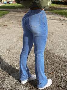 GILIPUR 新款Y2K风格喇叭牛仔裤，高腰修身弹力设计，优雅时尚休闲街头风，复古秋冬春装，新年、情人节理想礼物，尽显精致休闲，完美适用于正式场合、休闲晚餐和音乐会。 - 藍色 - 查看 8