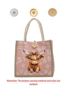 Charming Highland Cow Theme Printed Tote Bag,Multi-Functional Handbag, Linen Tote Bag,Large Capacity Handbag, Portable Shopping Bag,Suitable For School, University, Work, Business, Commuting, Outdoor, Travel, Holidays,Travel Bag Essential,Gifts For Family, Friends, And Colleagues - Multicolor - View 11