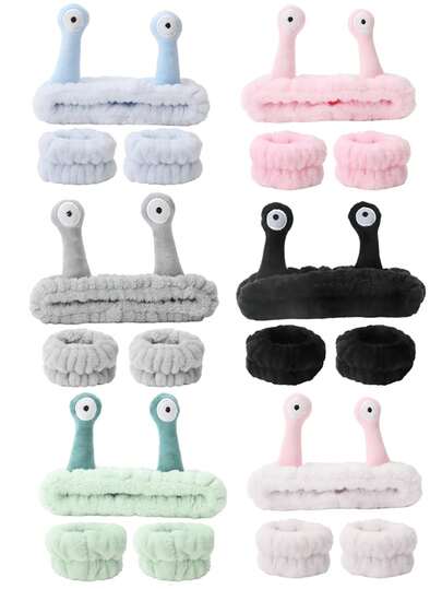 1个洗脸头带/2个洗脸腕带/3套水疗头带、化妆头带、洗脸头带、护肤头带、粉色天鹅绒蓬松海绵头带、蝴蝶结、泡泡、水疗头带、腕带、女士和女孩发饰套装