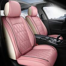 Luxury Faux PU Leather Car Seat Covers Full Set Waterproof Ant-Slip Full Wrapped Seat Protector Cover Automotive Seat Cover Universal For Most Cars - 粉色 - 查看 7