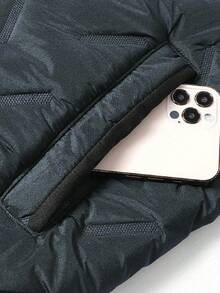 Men's Casual Fleece Winter Coat , Stand Collar Zip Pocket Design, Polyester Lining, Ideal For Autumn/Winter - Navy Blue - View 7