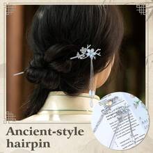 Retro Vintage Asian Chinese Traditional Hanfu Silver Metal Flower Hair Sticks With Pearl Bead Pendants Bamboo Lotus Long Hair Chopsticks Forks Bun Updo Holders Hairpins - 8件 S1 - 查看 4