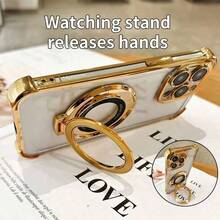 防摔防摔奢华电镀透明手机壳，带指环磁吸支架，兼容 17/6/7/8/X/XS/XR/11/12/13/14/15/16e、Galaxy S22/23/24、A04/05/06/A07/A17/A14/A15/A16/A24/A25/A34、Redmi Note 7/8/9/10/11/12/13/14、Redmi 9/10/12/13C/14C/A5、OPPO、MOTO、荣耀 X、HW、Realme C53 C55 - 金色 - 查看 5