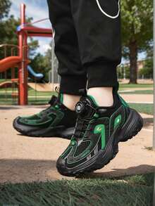 Kids Shoes, Black Mesh Low-Top Boys Shoes, Anti-Collision Toe Design, Fashionable Rotary Button, Unisex Campus Street Casual Sports, Suitable For Christmas, Halloween, New Year And Other Holidays - Black - View 6