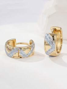 Pendientes redondos de estilo minimalista elegante, pendientes versátiles con estampado impreso, pendientes creativos para uso diario y festivo, regalo de mujer de moda y delicado - Dorado - Ver 4