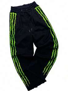 Y2K Men's Wide-Leg Sweatpants - Oversized American Side-Striped Sweatpants Lightweight Quick Dry Athletic Pants With Pockets For Workout Lounge - Black - View 2