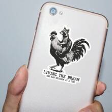 Living The Dream, One Bad Decision At A Time (Funny Raccoon Rooster Edition) Sticker For Laptops, Water Bottles, Notebooks, Compatible With IPads, And Cups, For Students, Teachers, And Chaotic Humans Who Treat Life Like A Barnyard Sitcom, Perfect Gift For Anyone Who Laughs At Their Own Disaster Management Skills