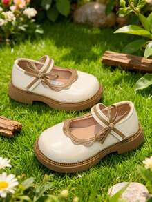 Girls' Mary Jane Bow Soft Bottom Princess Shoes, Suitable For Party Or Daily Wear - Beige - View 2
