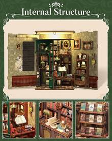 Book Nook Kit - DIY Dollhouse Houses, Miniature House Build-Yourself Kit For Adults With LED Light, 3D Puzzle & Bookend | Creative Bookshelf Decoration Set (Owl Bookstore) Birthday And Christmas Gifts, Suitable For Friends And Family - 綠色 - 查看 6