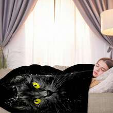 1 Black Cat Eye Flannel Blanket - Soft And Comfortable All-Season Luxury Bedspread With A Glossy Black And Gold Tabby Cat Print. Lightweight And Warm, Suitable For Sofas, Beds, And Travel. The - 白色 - 查看 3