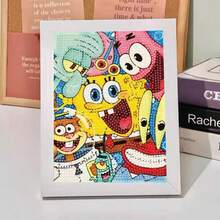 1pc SpongeBob 5D Full Drill Diamond Painting Kit With Frame - SpongeBob Theme (SpongeBob/Patrick/Squidward/Mr. Krabs Design)