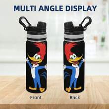 Woody Woodpecker 20oz Insulated Stainless Steel Water Bottle Leakproof Wide Mouth, Ergonomic Grip Fits Cup Holders, Keeps Hot/Cold Travel Car Office Gym Gift For Him Her - 黑色 - 查看 2