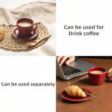 DKiln-Changed Glaze Cappuccino Cups With Saucers 7.4oz - Handmade Ceramic Espro Coffee Cups Set Of 4 Microwave  For Art Lovers And Home/Cafe Use Red - 紅色 - 查看 7