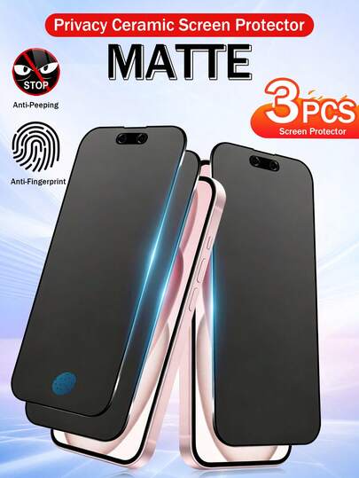 XINHONGYU 3 pièces Film protecteur d'écran mat, film souple en céramique, compatible avec iPhone 17 Pro Max, 17 Air, 15, 14, 13, 12, 11 Pro Max, protection d'écran complète, compatible avec iPhone 16 Pro Max, 15 Pro Max, anti-regard, anti-empreintes digitales, anti-transpiration, résistant à l'usure, toucher lisse, bords sans bulles, film dépoli pour téléphone, verre de silicate non thermique
