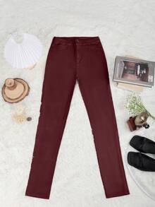 Yuwenier Rave 高腰弹力多口袋保暖 PU 皮革修身七分裤，休闲舒适锥形裤，适合音乐节穿着