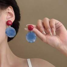 一对复古撞色几何水滴耳环，独特时尚的度假耳环 - 彩色 - 查看 3