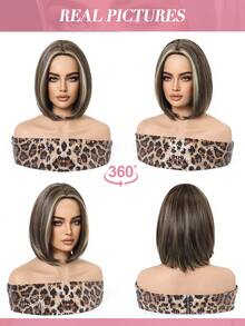 10 Inch Brown Ombre Short Wavy Wig, Dark Roots, Heat Resistant Synthetic Wig, Suitable For Women's Daily Wear, School, Music Festivals, Also Can Be Used As Graduation Or Holiday Gift, Exquisite Accessory - Brown - View 8