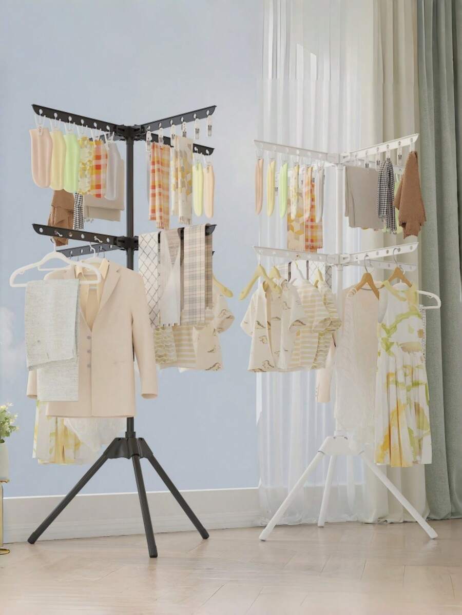 1PC Multifunctional Towel Rack And Clothes Drying Rack For Balconies Clothes Garment Coat Rack Drying Clothing Racks Metal Freestanding For Hanging Clothes Portable Closet Floor-Standing Foldable Multi-Layer Clothes Drying Rack For Laundry Bedroom - Multicolor - View 1