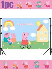 Peppa Pig Theme Cartoon Bedroom Dormitory Rental Room Decoration Birthday Banner Cartoon Animal Scene New Little Pig Birthday Background Cloth Banner Cartoon Theme Party Background Decoration Supplies - Multicolor - View 5
