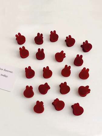 可爱红色植绒小发夹，女士兔子造型迷你侧夹公主刘海发夹，秋冬季优雅爪夹女士发爪发饰