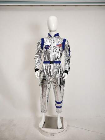 现货女款宇航员连体服，闪亮编织面料角色扮演太空服，适合舞台表演和万圣节