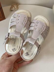 2026夏季新款女童休闲时尚百搭圆头露趾平底凉鞋，学生凉鞋，公主凉鞋，女童平底凉鞋 - 淡紫色 - 查看 2