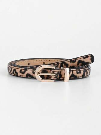 Leopard Print Casual Buckle Thin Waist Belt, & Versatile